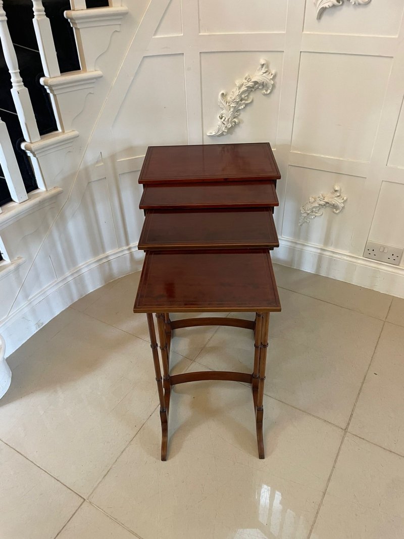 Superb Quality Antique Edwardian Mahogany Inlaid Quartetto Nest of Tables